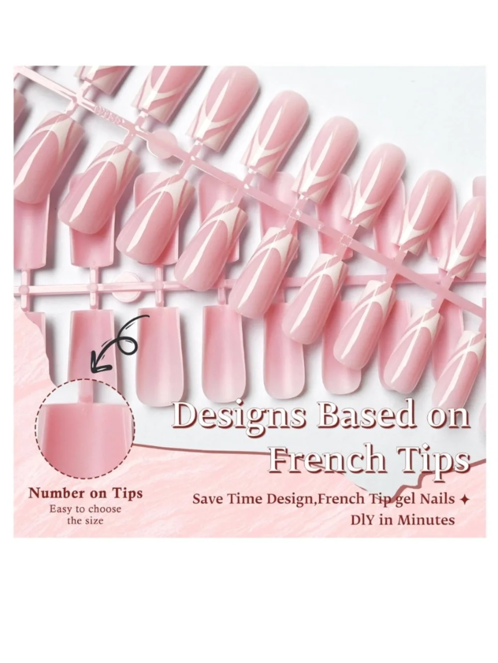 Pink & White Swirl Medium Square Press On Nails
